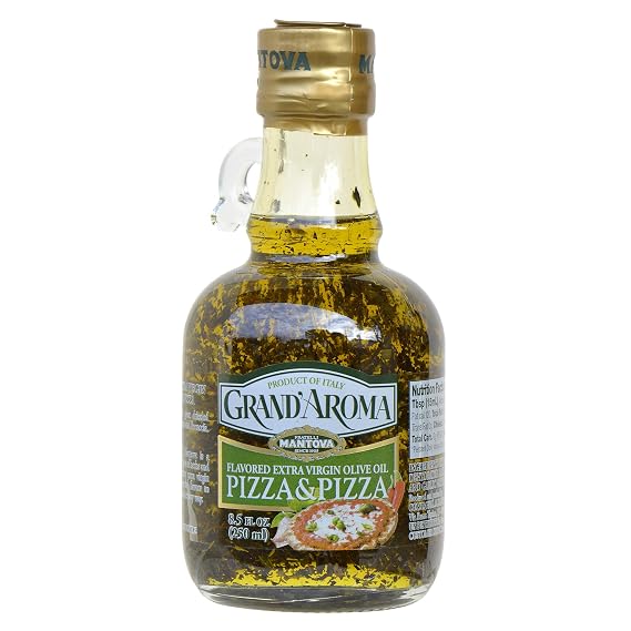 Mantova GrandAroma Pizza Flavored Extra Virgin Olive Oil, made in Italy, cold-pressed, 100% natural, heart-healthy cooking oil perfect for pizza dough, pasta, garlic bread, or sauces, 8.5 oz