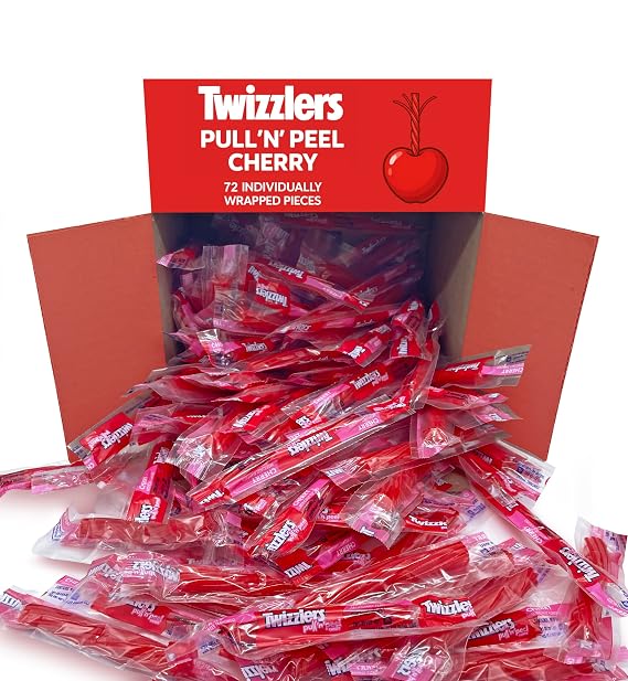 Pullin Peel Cherry Licorice Candy 72-Count Bulk Family Pack, Individually Wrapped, Soft Chewy Red Candy, 2 Pound Bag