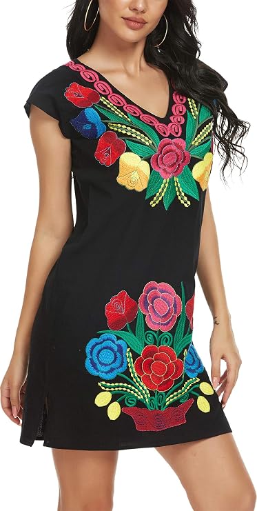 YZXDORWJ Women Mexican Embroidered Dress Ruffle Collar Sleeveless