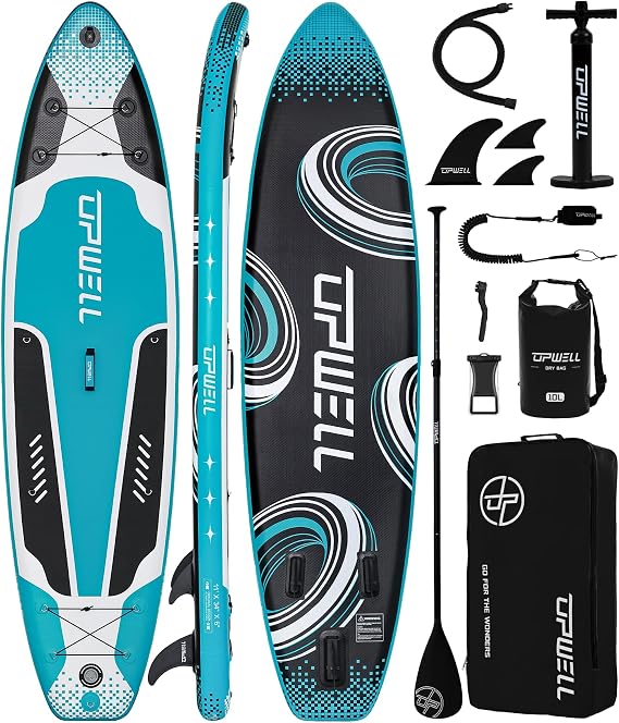 UPWELL Inflatable Stand Up Paddle Board 3.4m/3.5m with SUP Accessories: Backpack, Repair Kits, Anti-Slip Deck, Leash, 3 Fins, Paddle and Hand Pump