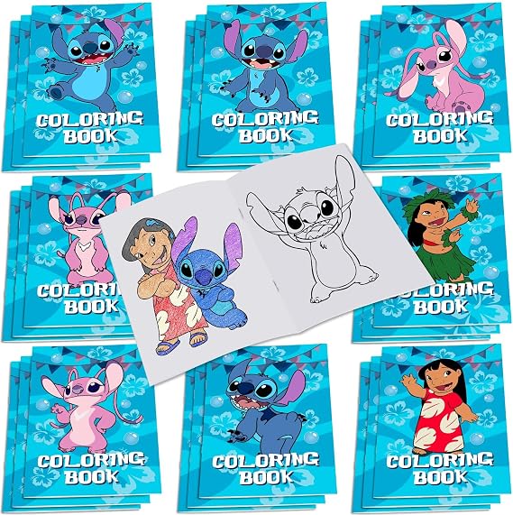 Stitch party supplies: 24 coloring books, perfect as gifts for Stitch birthday parties or as fillers for party goodie bags. Available in 8 designs.