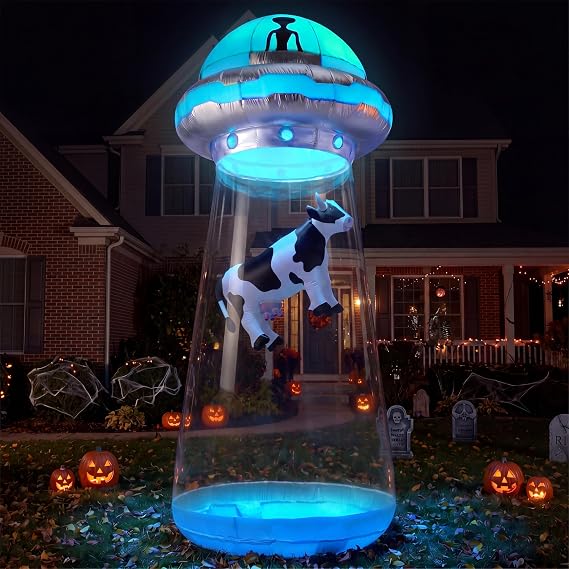 Joiedomi 9 FT Tall Halloween Inflatable UFO Outdoor Decorations, Halloween Blow Ups UFO Alien Decor for Yard Decoration with LEDs for Lawn Garden Party Decor