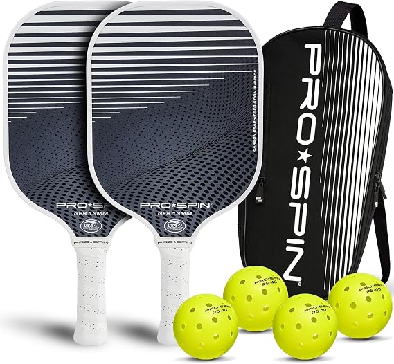 PRO-SPIN Carbon Fiber Pickleball Paddles Set of 2 | Lightweight Pickleball Set with Indoor/Outdoor Balls and Bag Durable Pickle Ball Paddle Gift for Men, Women & Families