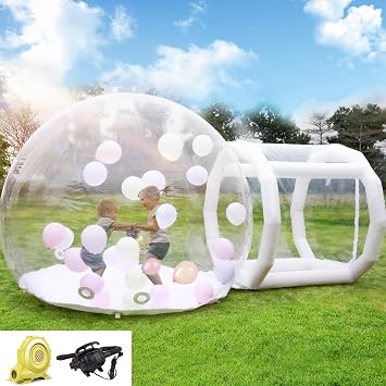 16.5FT-Single Layer Inflatable Bubble House Dome for Kids Clear PVC Balloon House with Tunnel 750W Air Blower and 600W Air Pump Perfect for Parties Yard Decoration and Outdoor Fun