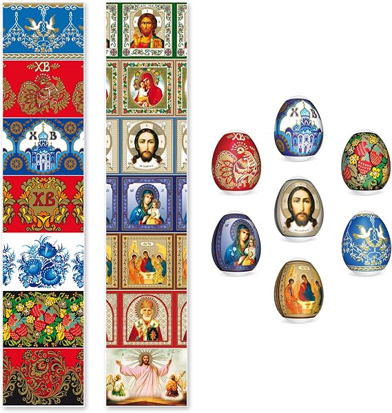 14 Pcs Egg Wraps Easter Set - Traditional Easter Egg Shrink Wrappers - Ukrainian Easter Egg Decorating Kit - Othtodox Easter Egg Wrappers for Pysanka - Thermo Easter Egg Sleeves