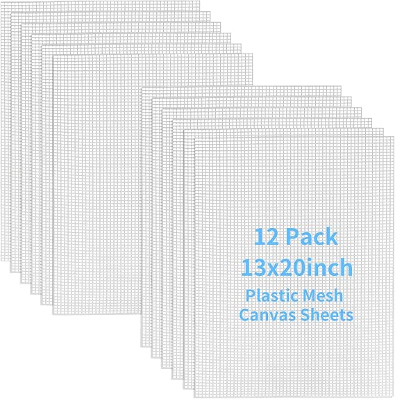 12 Pack 5 Count Plastic Mesh Canvas Sheets, 20 x 13 Inch