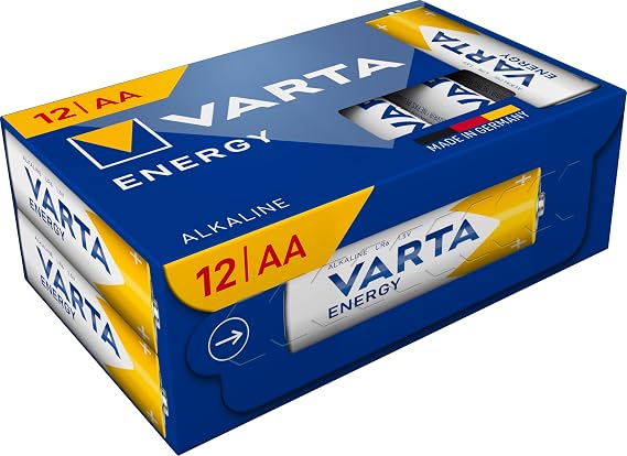 VARTA AA Batteries, Pack of 12, Energy, Alkaline, 1.5 V, Cube, Packaging 90% Recycled, for Simple Basic Needs, Made in Germany