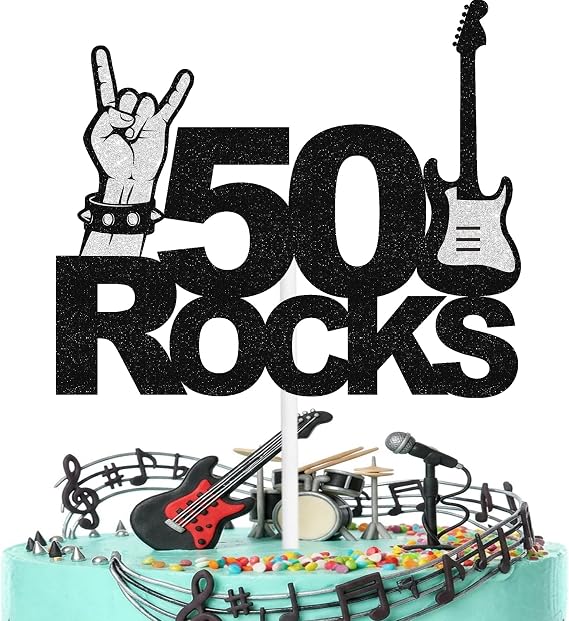 50 Rocks Happy Birthday cake topper Rock'n'Roll Theme Happy Birthday Party Decoration