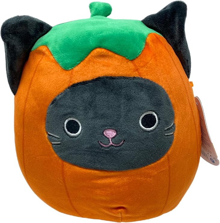 Squishmallows Official Kellytoy Halloween Squishy Soft Plush Toy Animals (Calio Black Cat Pumpkin Costume, 8 Inch)