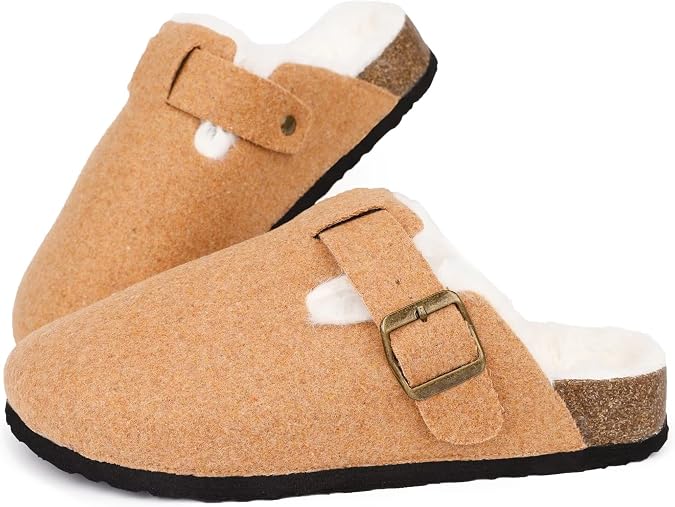 MAIITRIP Women's Wide Orthotics Cork Clogs Slippers With Arch Support For Plantar Fasciitis,Fur Lined Orthopedic Indoor/Oudoor House Shoes With Adjustable Buckle For Flat Feet