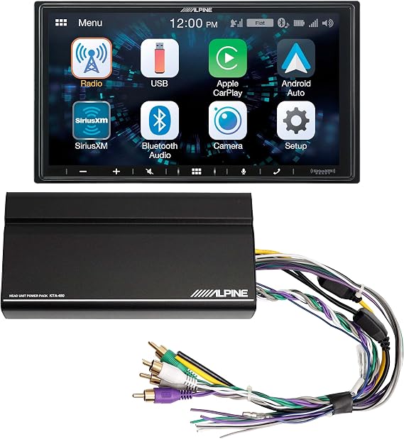 Alpine iLX-W650 7 in CarPlay Receiver KTA-450 Power Pack Bundle
