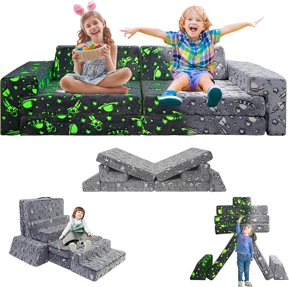 Kids Play Couch, Modular Toddler Glow Sofa for Playroom Bedroom,Imaginative Convertible Play Couch for Boys Girls.Gift for Kids.Spaceman