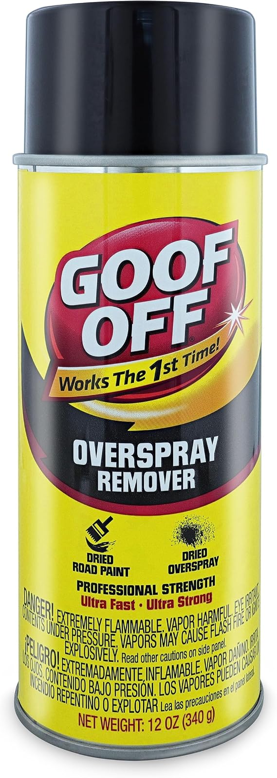 KLEAN-STRIP Goof-Off Pro Strength Overspray Remover, Automotive and Glass Paint Remover, Effective on Basecoat and Clearcoat, 12 Ounce Aerosol Can