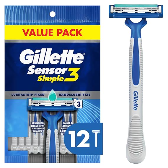 Sensor3 Simple Mens Disposable Razors, 12 Count