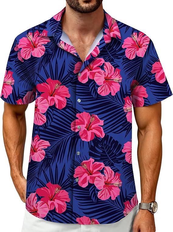 Hawaiian Shirt for Men Tropical Shirts Summer Beach Button Down Short Sleeve Luau Aloha Floral Cruise Vacation Outfit 2026