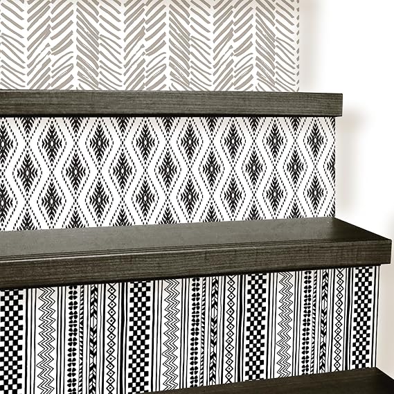 funlife 3 Strips Peel and Stick Stair Risers Stickers, Self Adhesive Boho Stair Riser Decals, Staircase Decals Decor for Steps, 39.37"X7.09", Bohemian