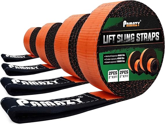 2x3FT & 2x7FT Sturdy Lift Sling Strap, 18800lbs Heavy Duty Web Sling-4PCS