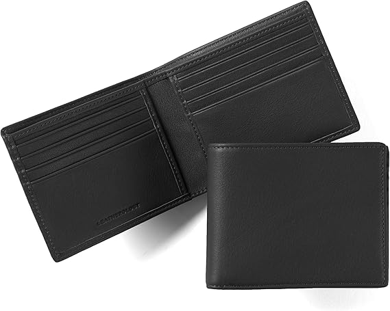 Leatherology Black Onyx Bifold Wallet - 8 credit card slots, single bill compartment, slimmer folded design