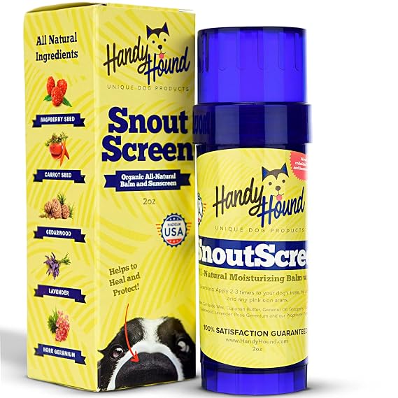 Handy Hound SnoutScreen Dog Sunscreen Balm for Nose & Paws - Lick-Safe Natural Sun Protection, No Zinc Oxide, Soothes Dry Cracked Skin, Made in USA, for Pink Noses & Light-Coated Dogs, 2 oz
