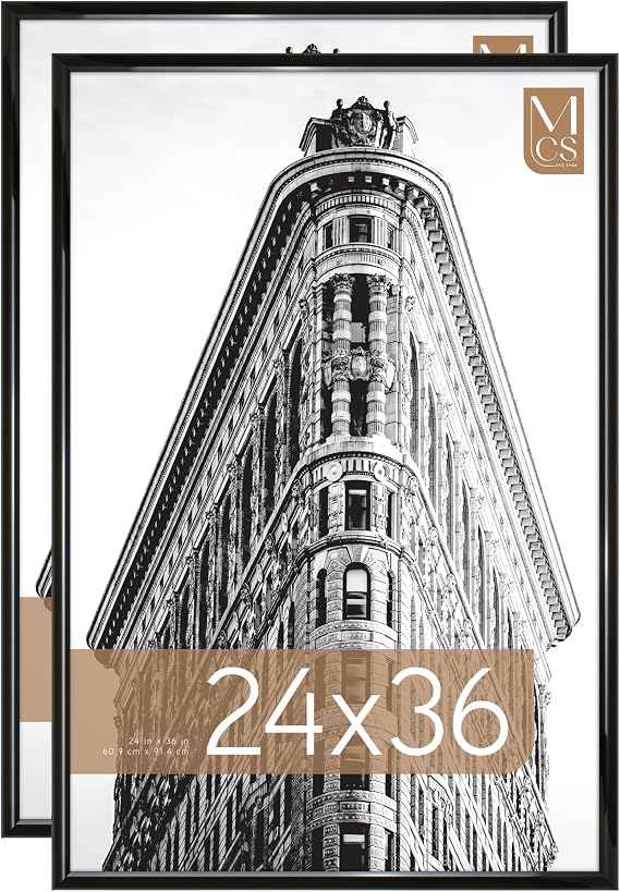 MCS Trendsetter 24x36 Poster Frame Black High-Gloss, Vertical & Horizontal Wall Hanging Large Picture Frame for Photos, Posters & Art Prints (2-Pack)