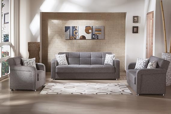 ISTIKBAL Multifunctional Furniture Living Room 3PC SET (1 SOFA SLEEPER + 1 LOVE SEAT + 1 ARM CHAIR) Diego Grey VISION Collection