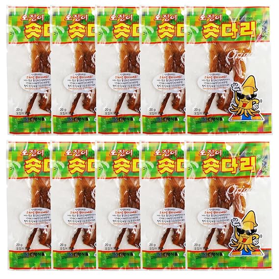 K-Food Dried Squid Legs Only Legs Original Flavor Snack Sweet and Savory Seasoned (0.7oz X 10 Packs) Chewy Calamari Korean Snack