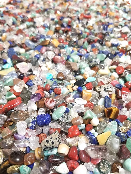 JM 1.1 lb Mixed Nature Stones & Crystal Tumbled Chips Gemstone Crushed Pieces Irregular Shaped Jewelry Making Home Crafts Projects Flower Pot Fish Tank Decoration Gift
