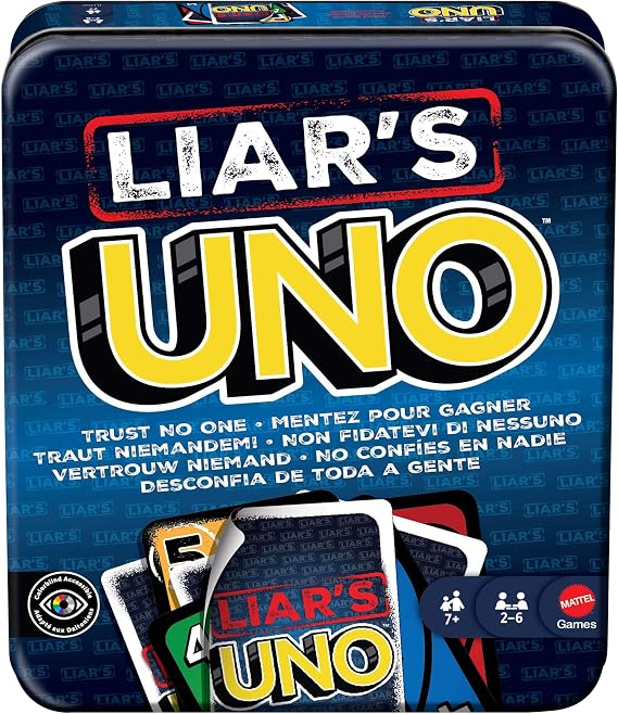 Mattel Games Liar's UNO Card Game in Storage Tin Age 7+ 2-6 Players
