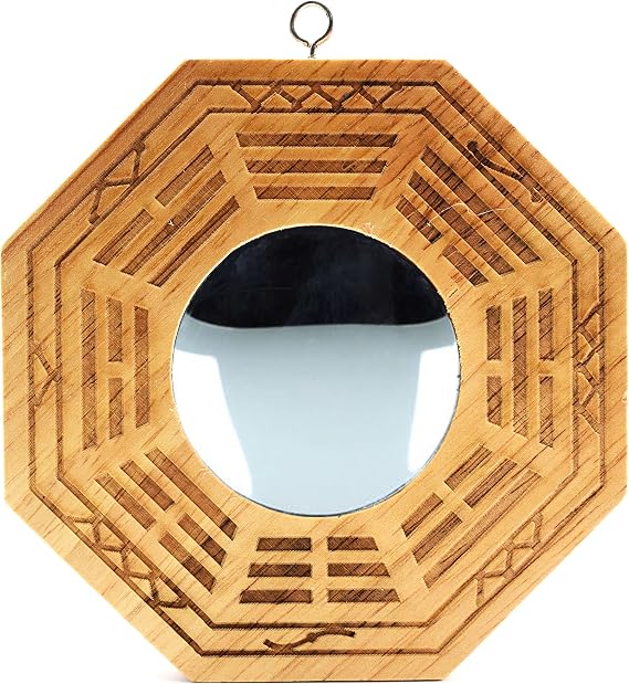 Feng Shui Wood Chinese Bagua Mirror 4 Inch (concave)