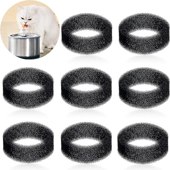 Tuanse 8 Pack Cat Water Fountain Filters, 2.99 Inch Foam Replacements