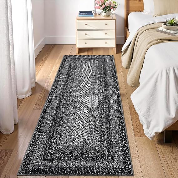 RUGSREAL 2x6 Runner Rug Braided Print Hallway Area Rugs Machine Washable