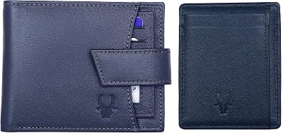 WildHorn Leather Mens Wallet 699711, Blue Wallet  Blue Safiano Card Case, Classic