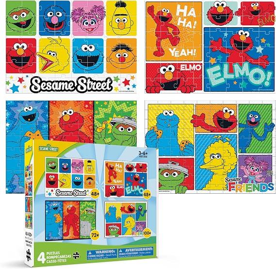 Buffalo Games Sesame Street Toys 4-in-1 Kids Puzzle Set, Bonus Poster, 4 Pc