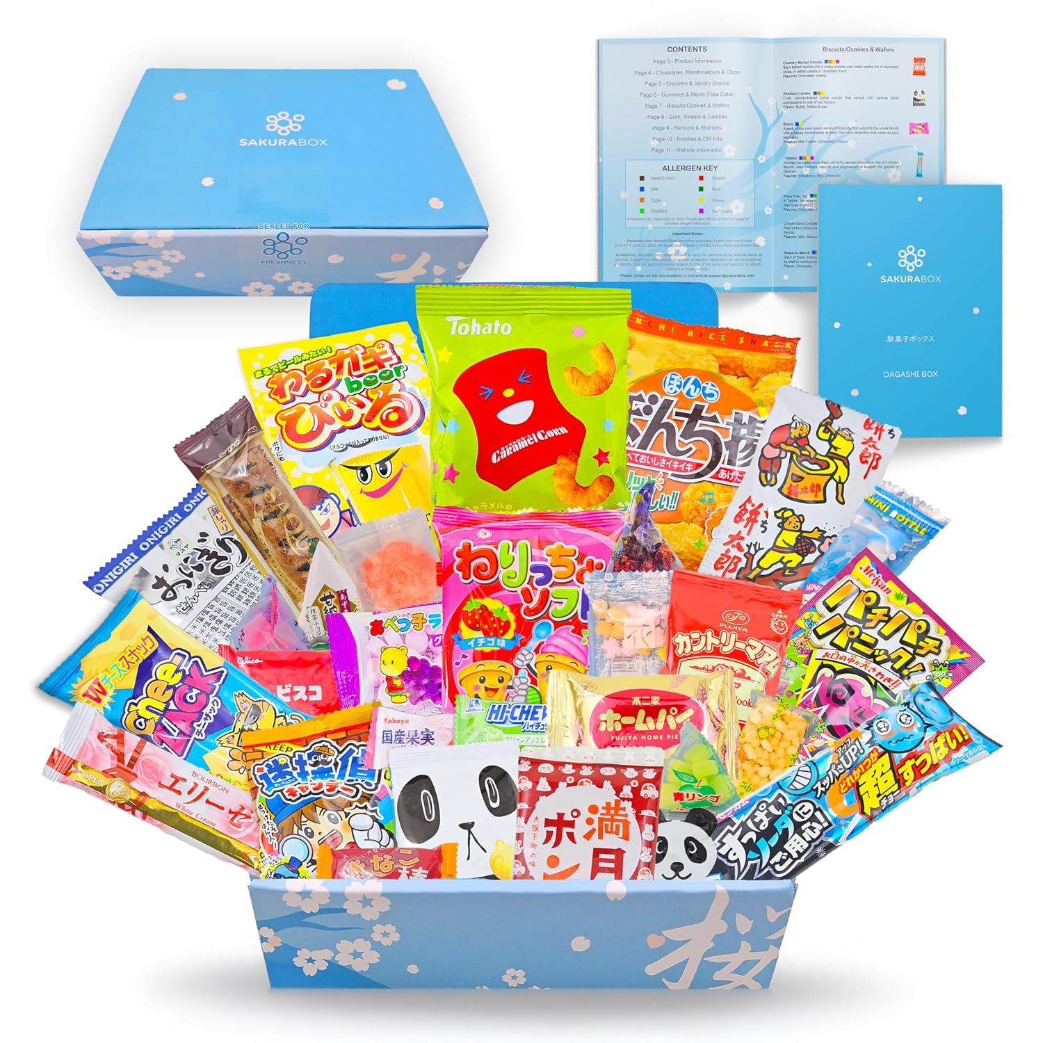 Japanese Snacks & Candy Dagashi with English Pamphlet 30 Pieces Custom Gift Set Box