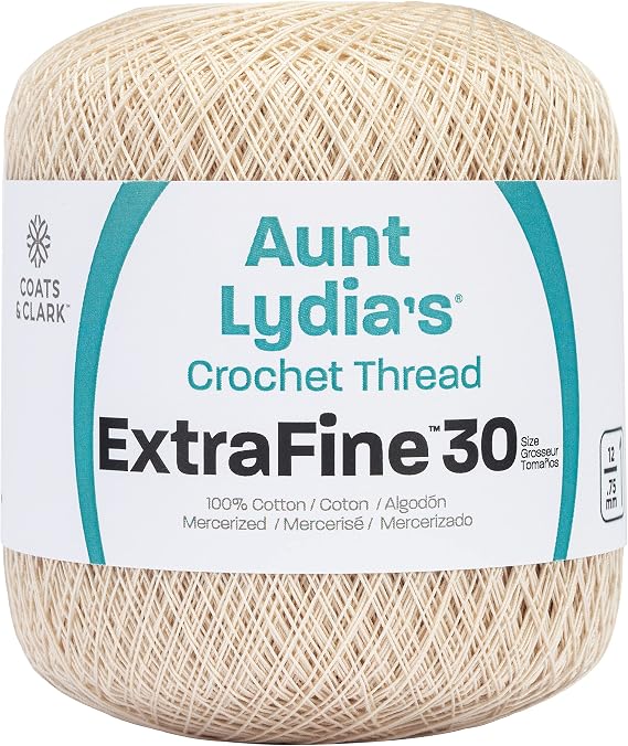Coats Crochet Aunt Lydia's Crochet, Cotton Extra Fine Size 30, Natural (180-226)