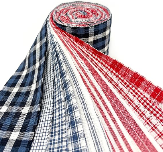 Red, White and Blue All-American Homespun Cotton Plaid Fabric 22 pc 2.5" X 44" Americana Precut Strips (Jelly Roll) by JCS