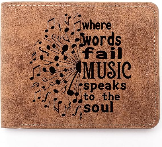 Music Lover Gifts,Leather Wallet for Men,Engraved Personalized Leather Wallet,Unique Music Themed Gift,Music Teacher Gifts (Music soul)