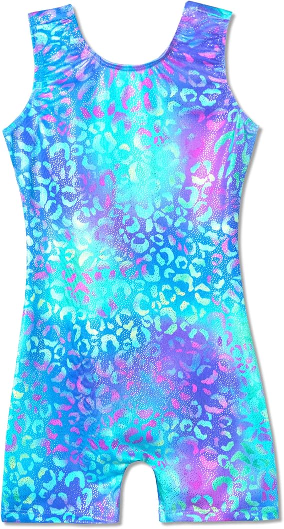 Gymnastics Leotards for Girls Sparkle Dance Unitard Biketard with Short Mermaid Rainbow Leopard Unicorn Tie Dye Pink Black   