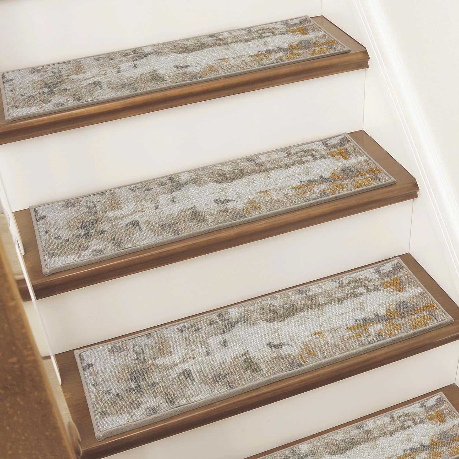 BEQHAUSE Stair Treads for Wooden Steps Non-Slip Machine Washable Carpet Stair Treads 8X30 Soft Indoor Stair Rug Runner for Kids Elders and Pets, 100% Polyester, TPE Backing, 15pcs, BeigeGrey
