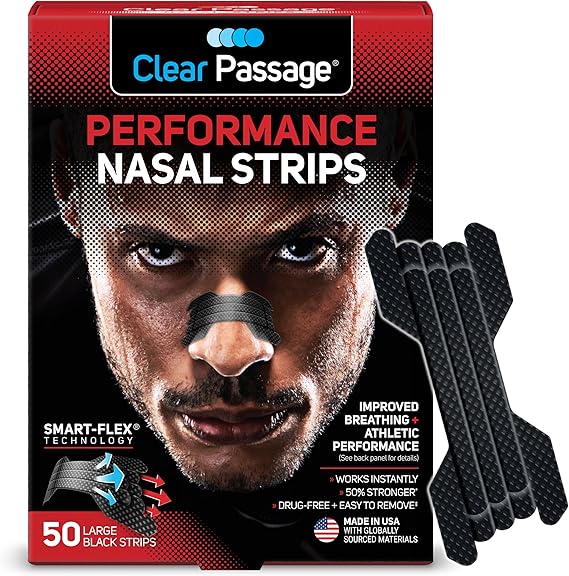 Clear Passage Sports Nasal Strips for Athletes, Black Large/XL, 50 Count