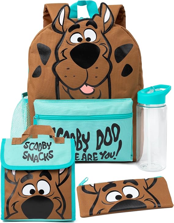 Scooby Doo Kids 4 Piece Backpack Set | Boys & Girls Rucksack Bundle with School Bag, Pencil Case, Lunch Bag & Water Bottle