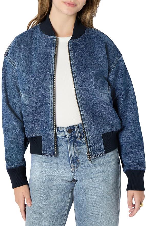 Amazon Essentials Women's Relaxed-Fit Denim Bomber Jacket