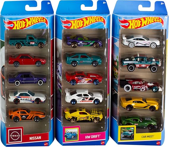 Hot Wheels Toy Cars or Trucks 5-Pack Bundle, 3-Themed Sets of 5 1:64 Scale Die-Cast Vehicles for Kids & Collectors, 15 Total (Styles May Vary)