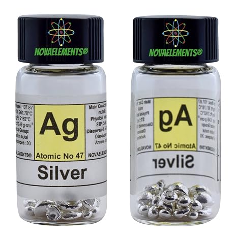 Metallic Silver Element 47 Ag, Pure Sample 3 Grams 99.99% in Glass Vial with Label