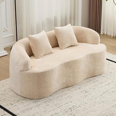 66.9 Modern Curved Loveseat Sofa with Round Armrests & 2 Pillows, Compressed Bean Bag Couch with Soft Foam & Spring Seat, Boneless Floor Cloud Sofa for Living Room,Bedroom,Apartment
