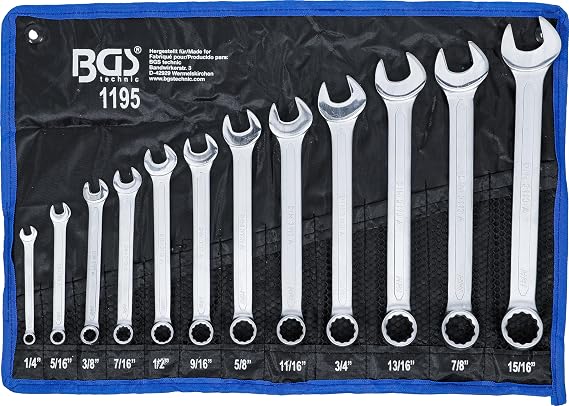BGS 1195 Combination Spanner Set Silver 1/4 - 15/16-Inch Set of 12 Pieces