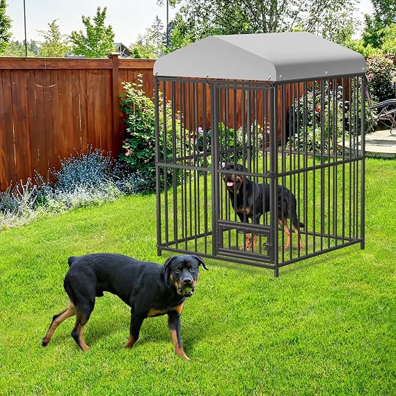 4x4x6 ft Outdoor Dog Kennel with Roof, Heavy-Duty Large Dog Cage with Lock for Medium & Large Dogs