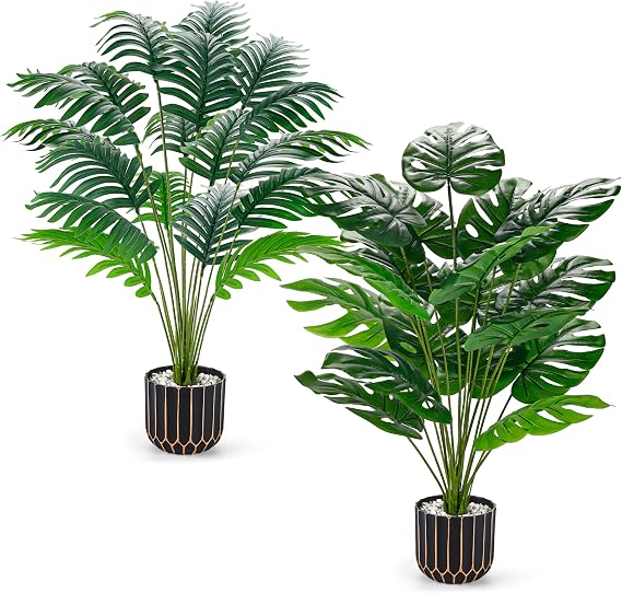 Der Rose 2 Pack 28" Fake Plants, Faux Palm and Monstera for Office Decor