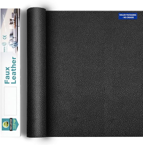 No Creasing-Leather Fabric, Faux Leather, Vinyl Fabric, for Upholstery Crafts, DIY Sewings, Sofa, Handbag, Earrings, Hair Bows Decorations (Black 54 * 72inch)