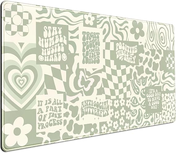 DCJJM Boho Aesthetic Desk Mat Beige Retro Hippie Boho XXL Large Extended Gaming Green Sage Mouse Pad Women Gamer Girl Work Office Computer Deskmat Mousepad Laptop Keyboard Mat Desk Pad 31.5x15.75 in